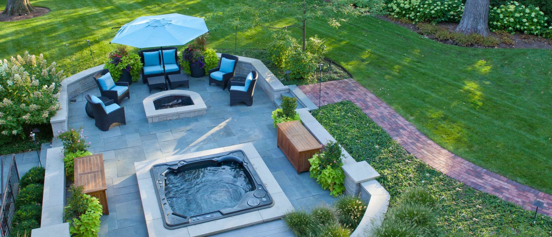 Patio with built-in hot tub